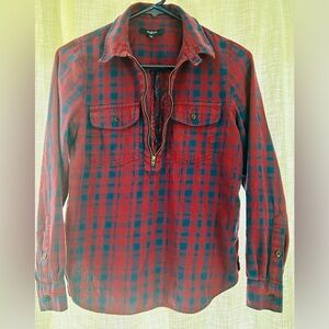 Madewell Flannel Zip-Front Popover Shirt Dark Red & Blue McKinney Plaid Size XS